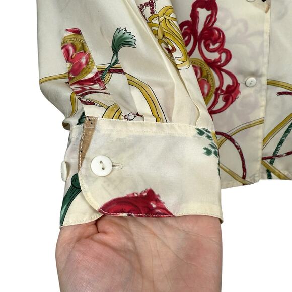 The Limited Top Womens Large Cream Silk Blouse Music Holiday Xmas Vintage Y2K - Picture 3 of 9